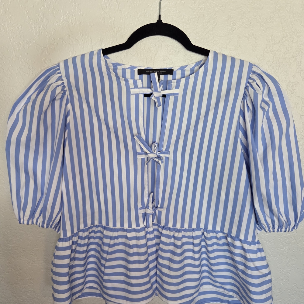 Blue and White Striped Women's Top